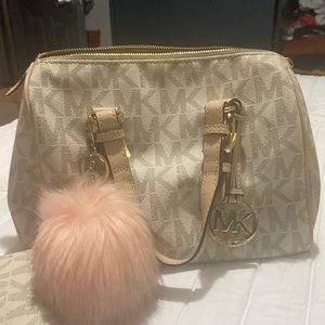 White and gold handbag with matching wallet